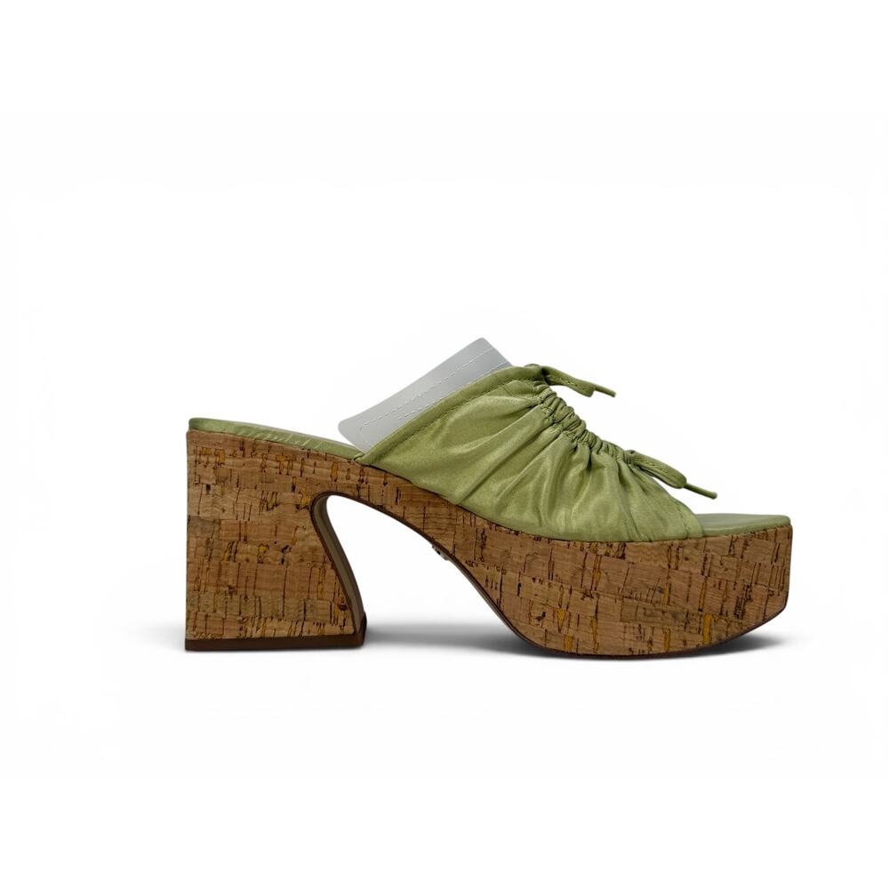 Sam Edelman Dova Platform Sandal Womens 7.5 Lime Green Cork Block Heel Slip On - Picture 6 of 16